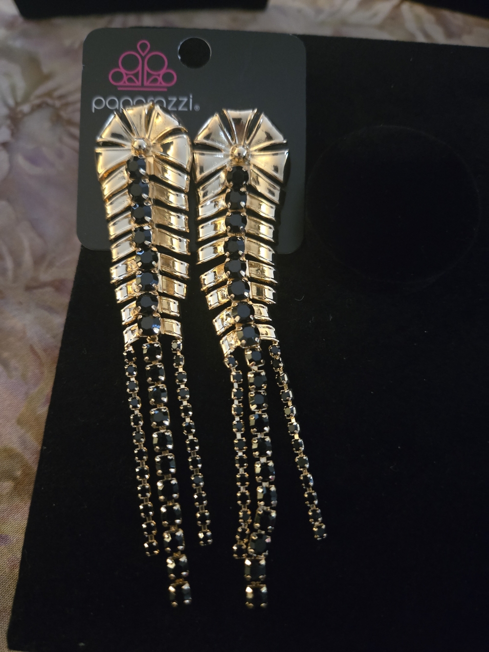 paparazzi Gold and Black Cascading Fringe Earrings
